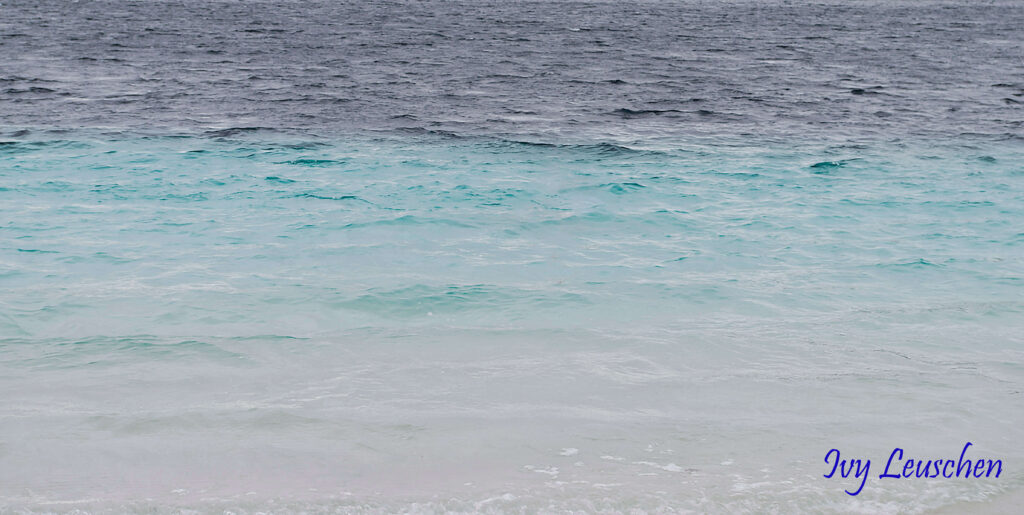 White to turquoise to black water