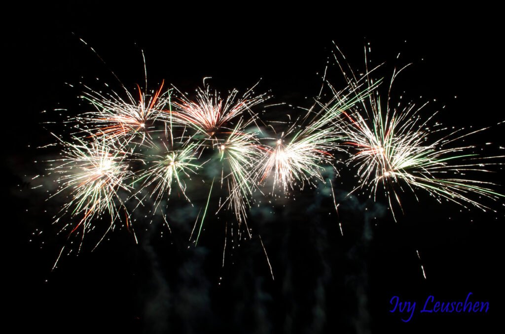 Row of red, green and white fireworks
